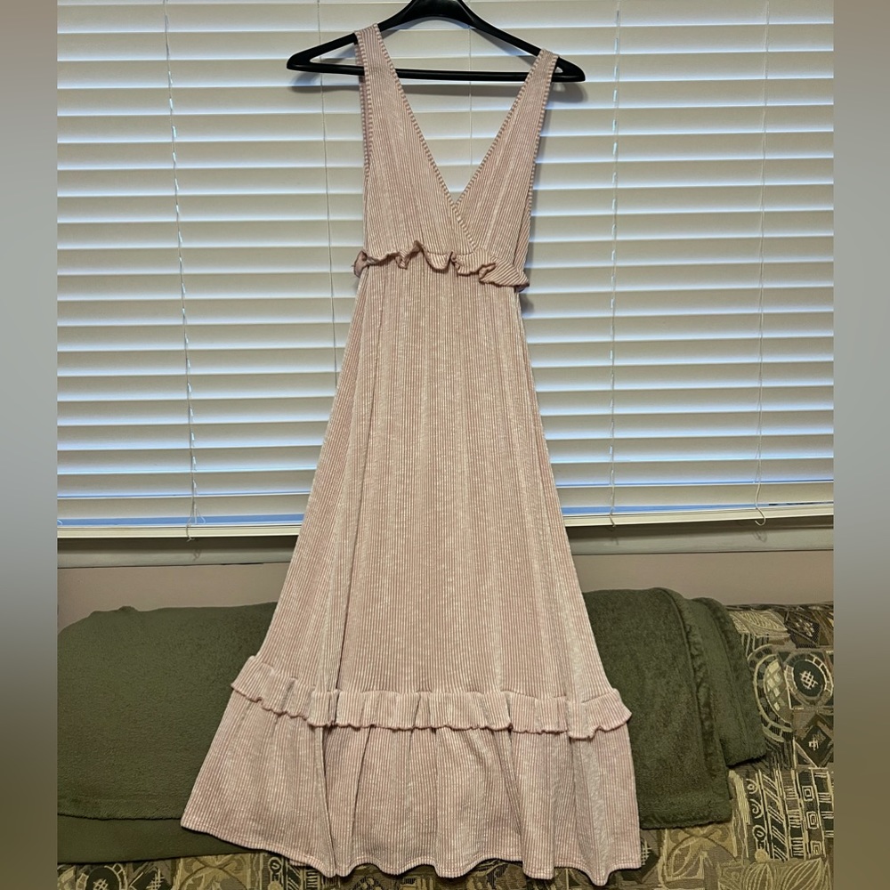 Pink Seersucker Caution to the Wind Midi Dress, Size Large